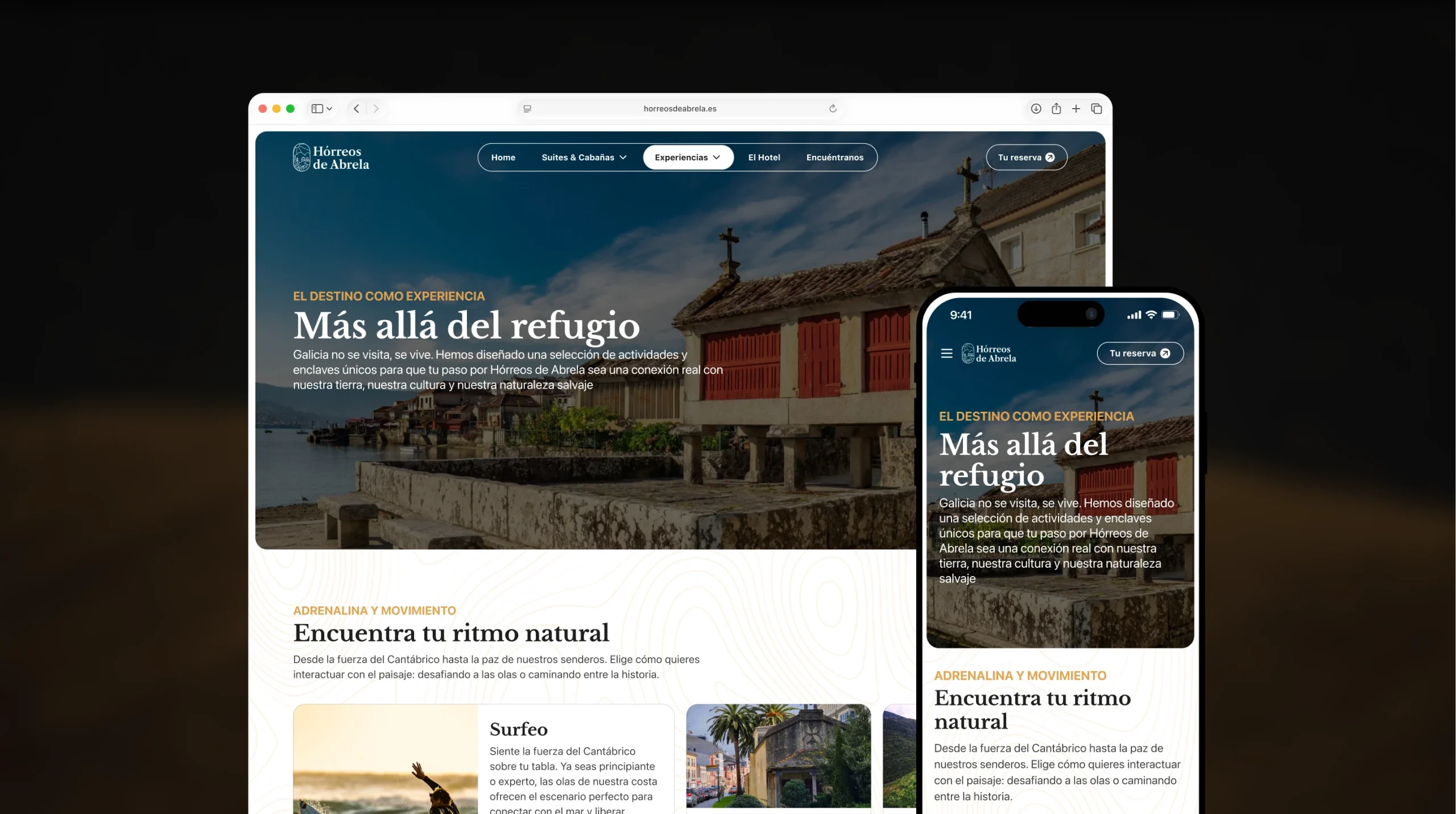 Interfaz responsive de Hórreos de Abrela optimizada para escritorio y móvil por Tantumtech.